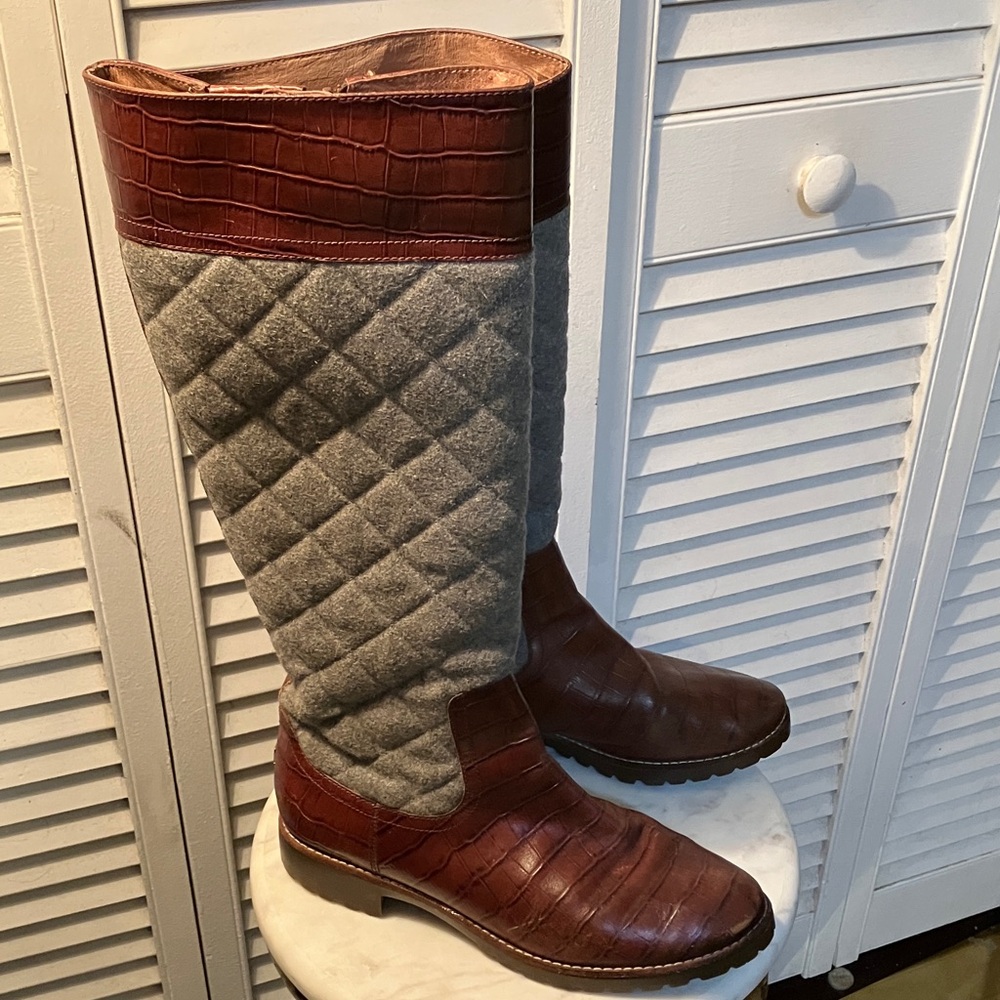 Sperry Brown and Gray Quilted Knee-High Boots